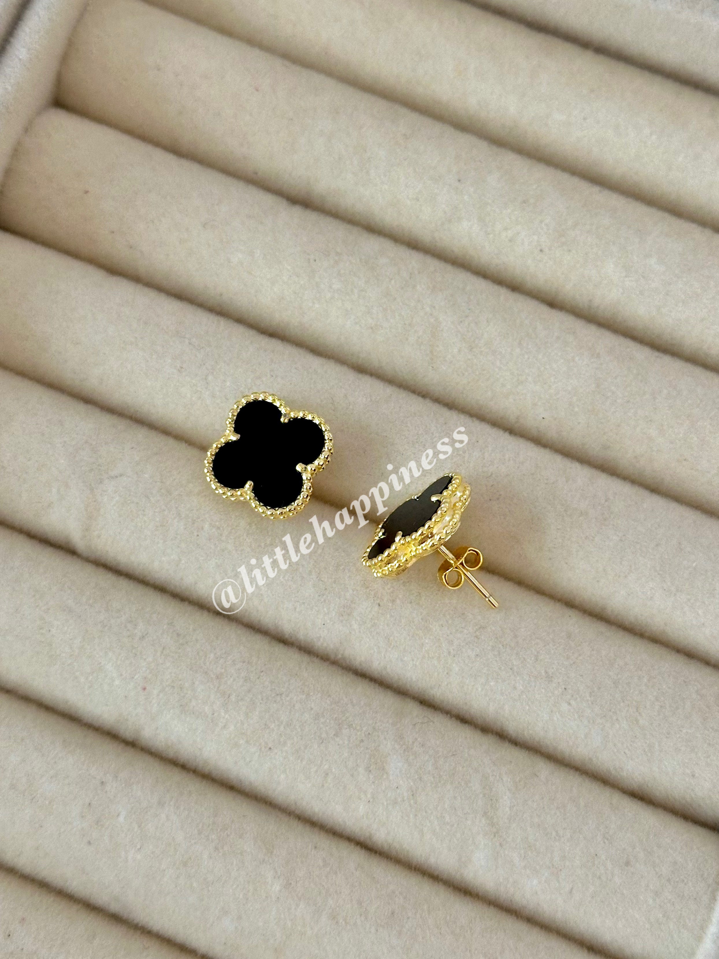 Aretes Trébol Dorado y Negro