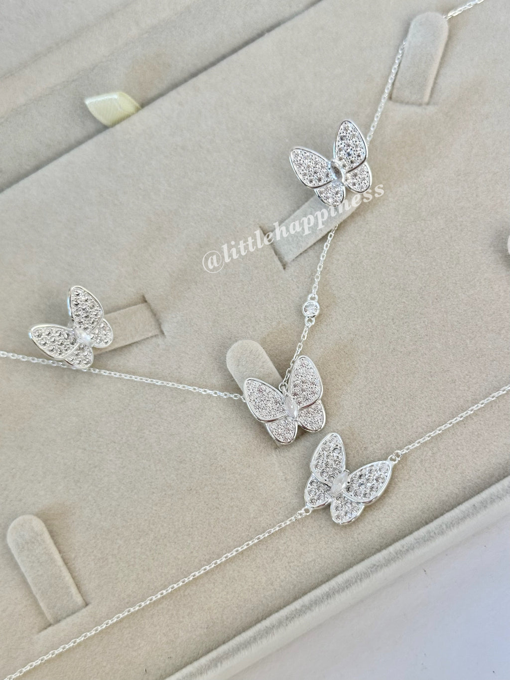 Conjunto Collar + aretes + pulsera Mariposa Van Cleef plateado