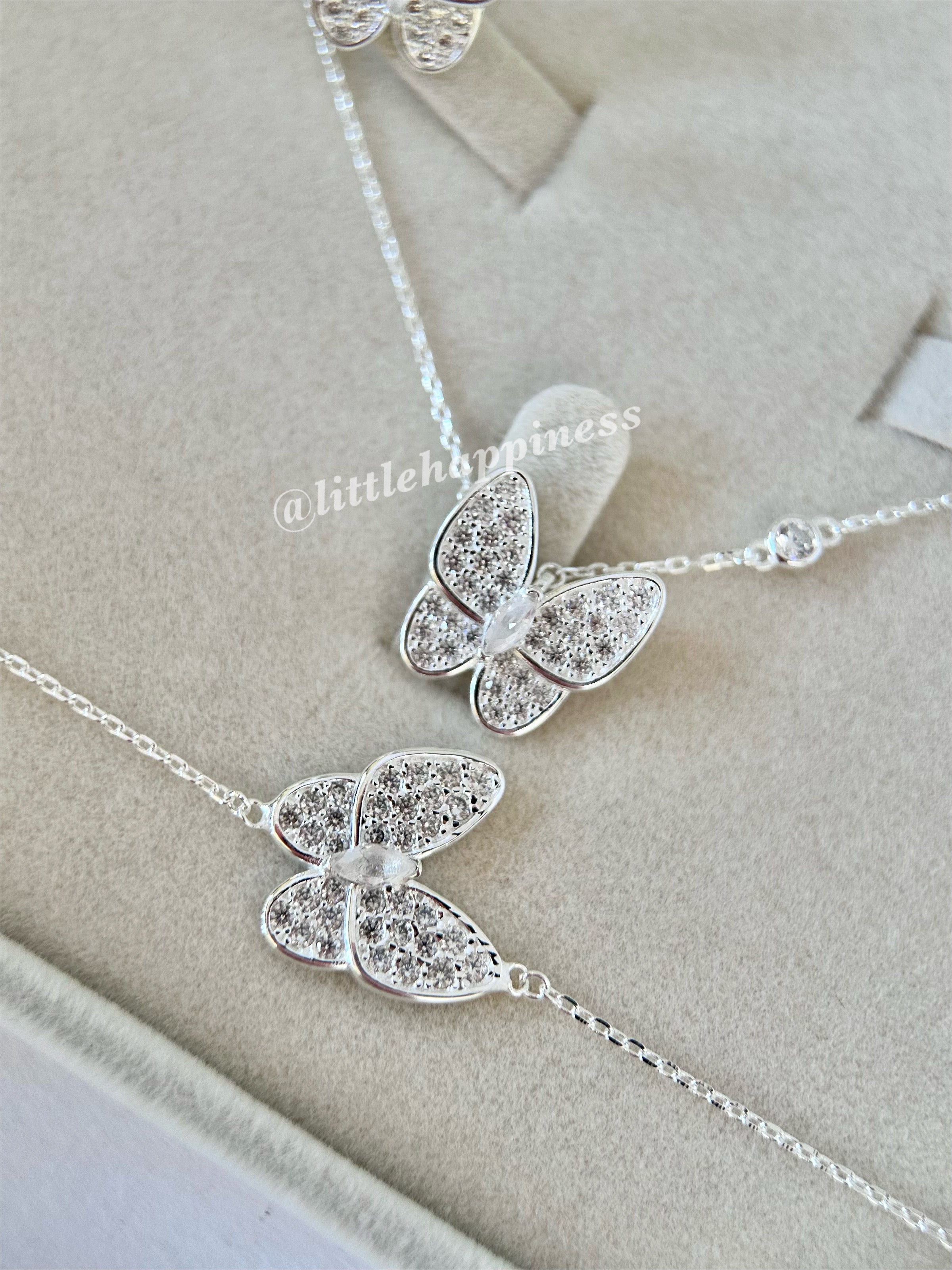 Conjunto Collar + aretes + pulsera Mariposa Van Cleef plateado