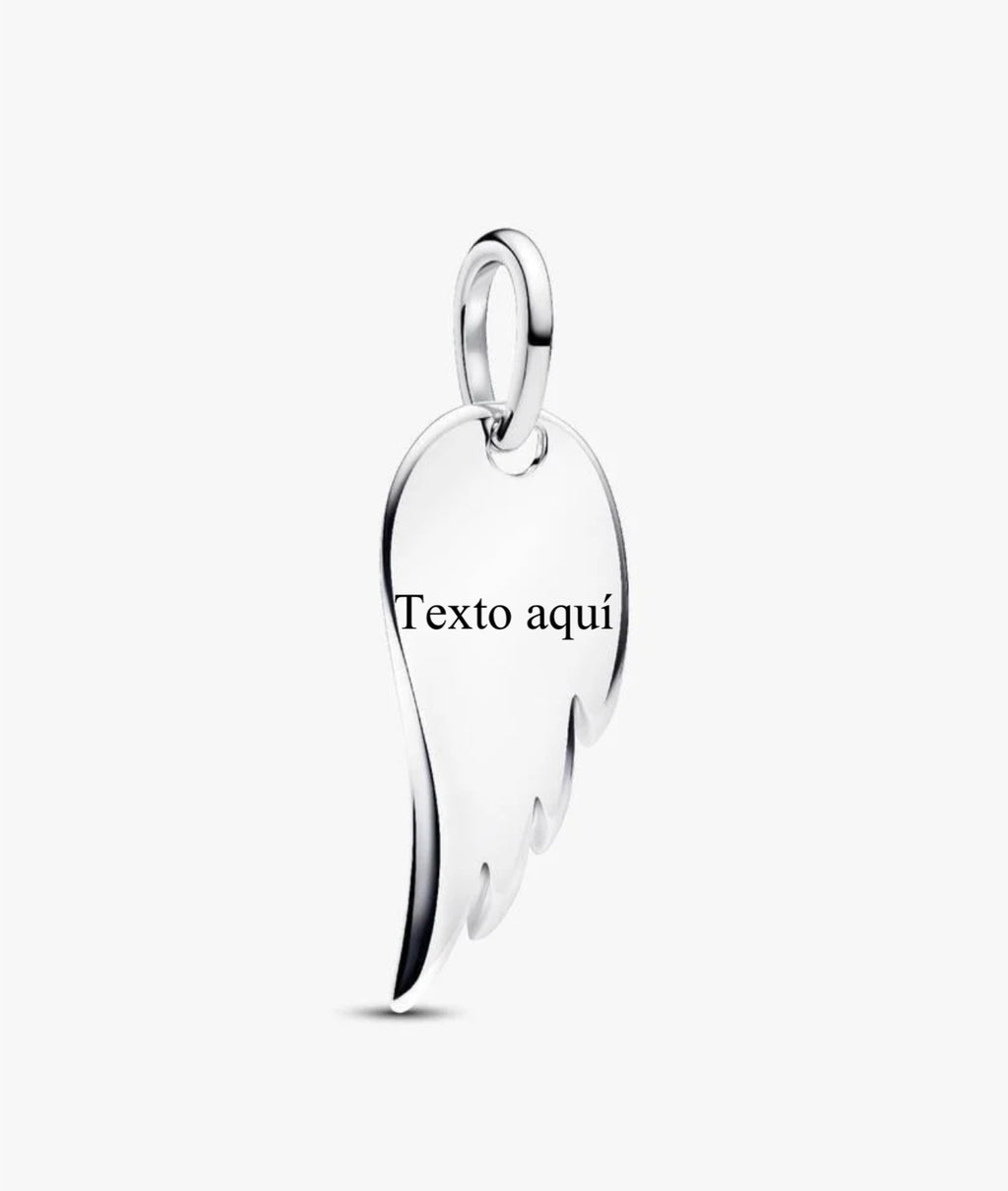 Charm Colgante Etiqueta Ala de Ángel Grabable