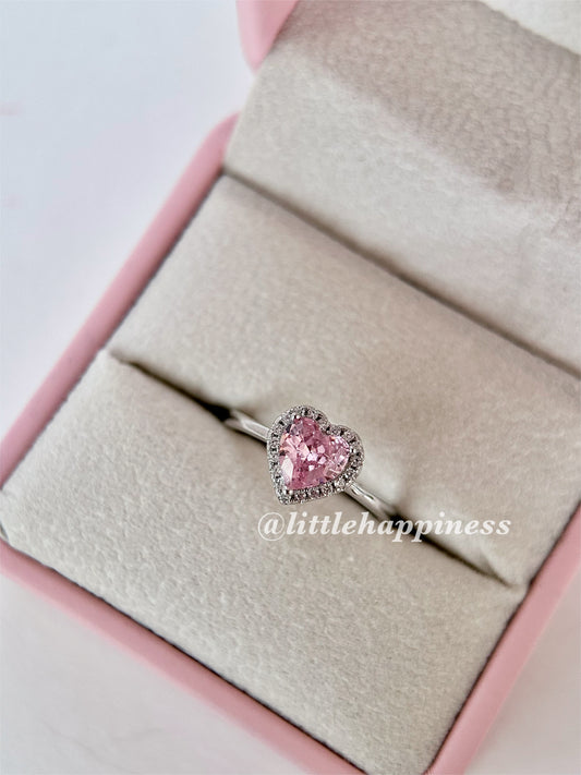 Anillo Corazón Rosa, aro Liso