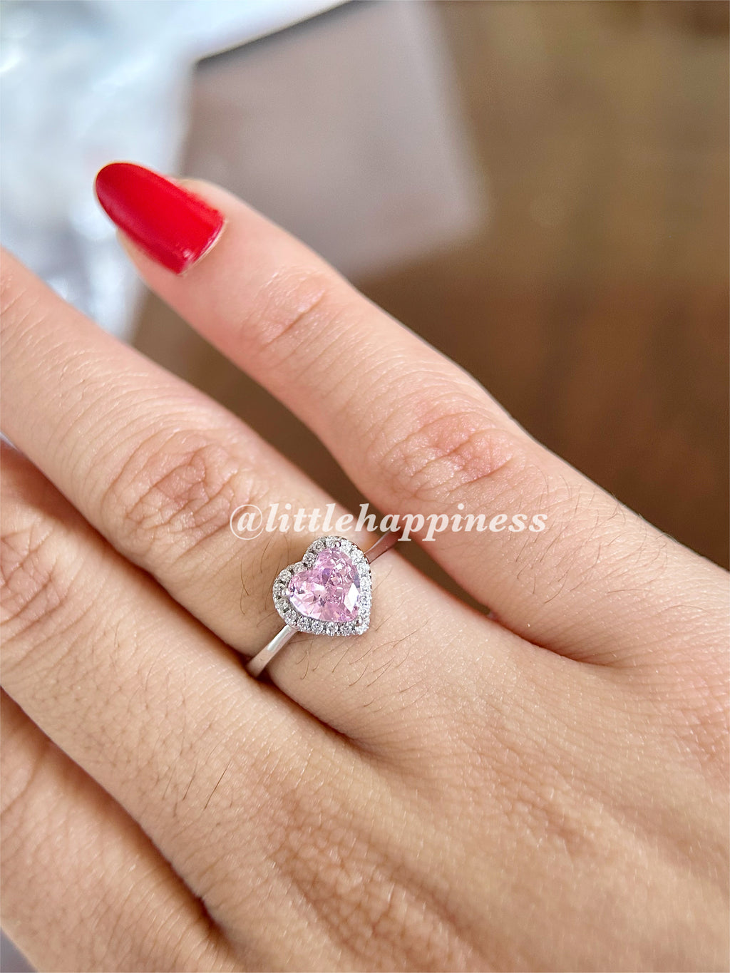 Anillo Corazón Rosa, aro Liso