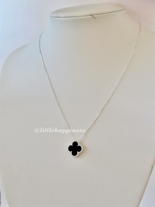 Collar 1 trébol Negro Plateado