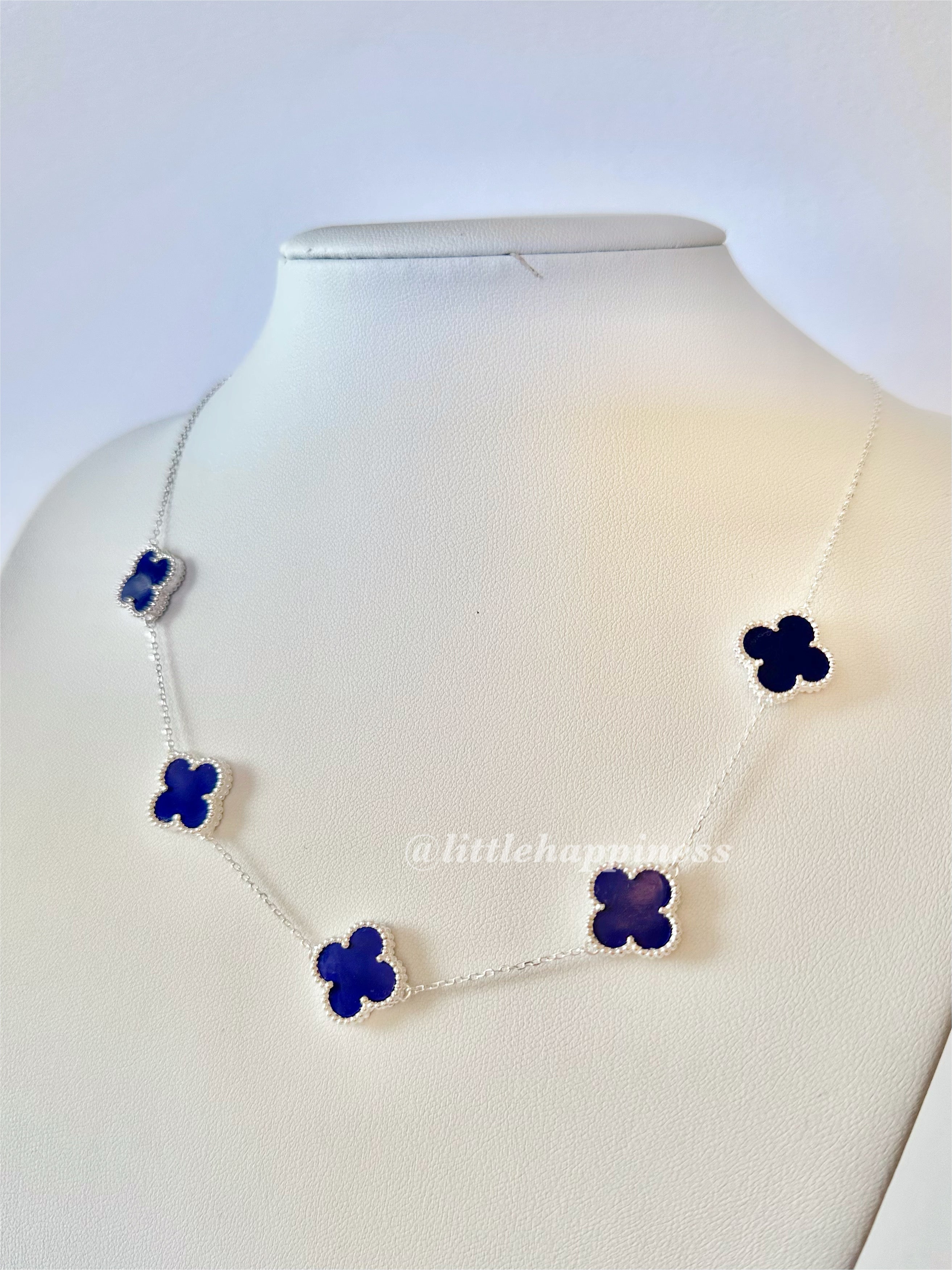 Collar 5 tréboles Plateado con Azul