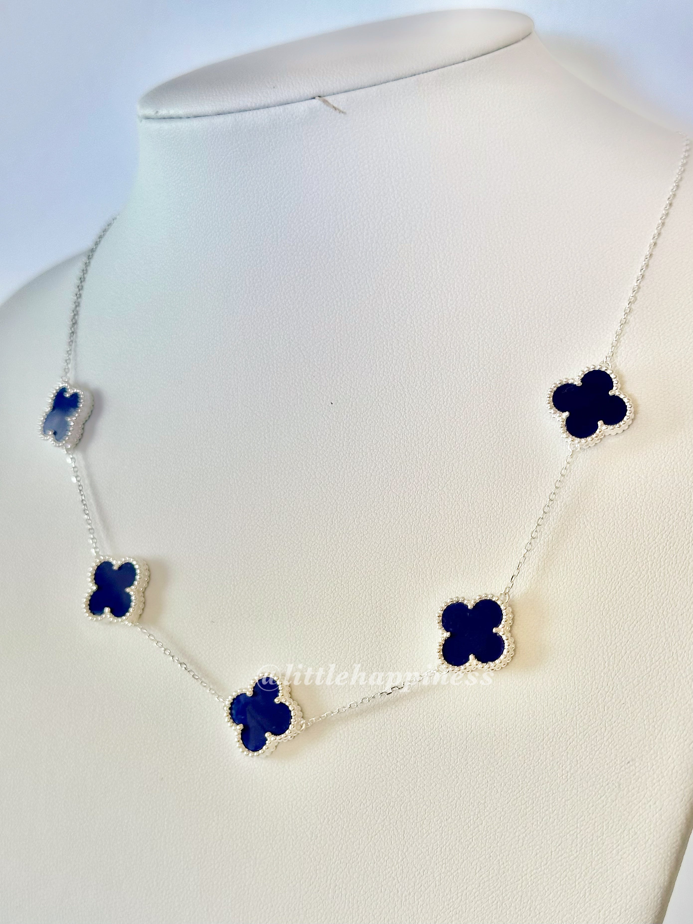 Collar 5 tréboles Plateado con Azul