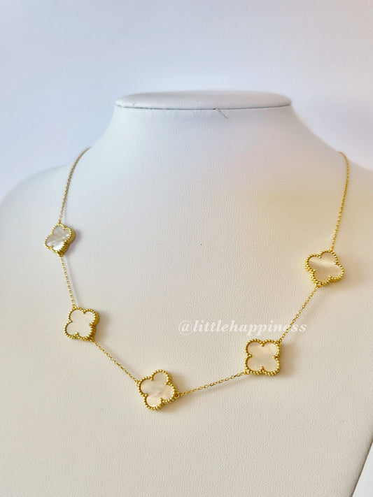 Collar 5 tréboles Dorado con Blanco