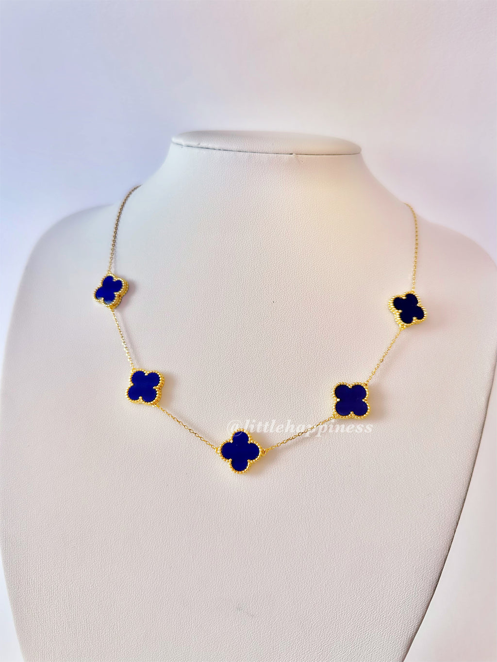 Collar 5 tréboles Dorado con Azul