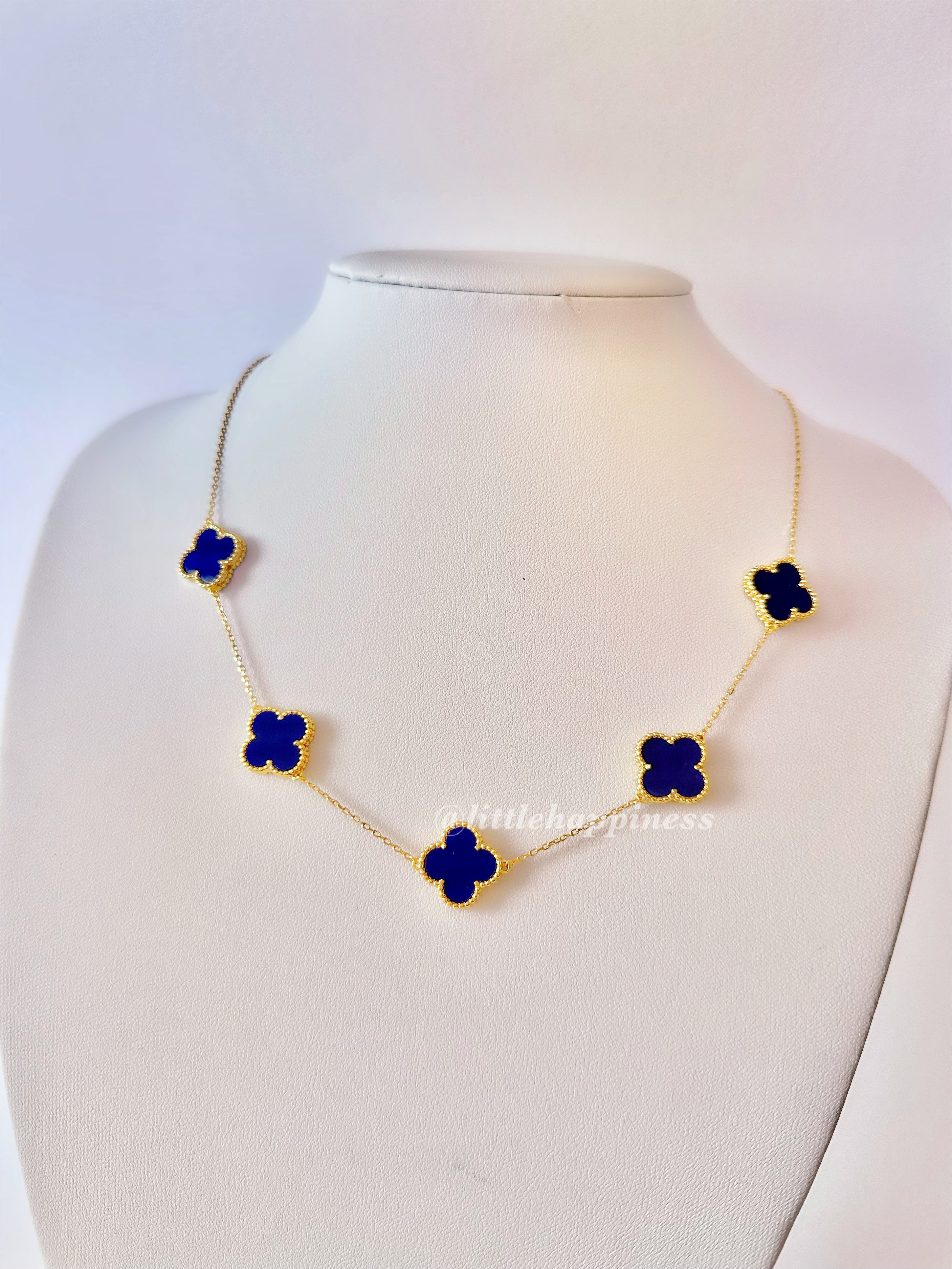 Collar 5 tréboles Dorado con Azul