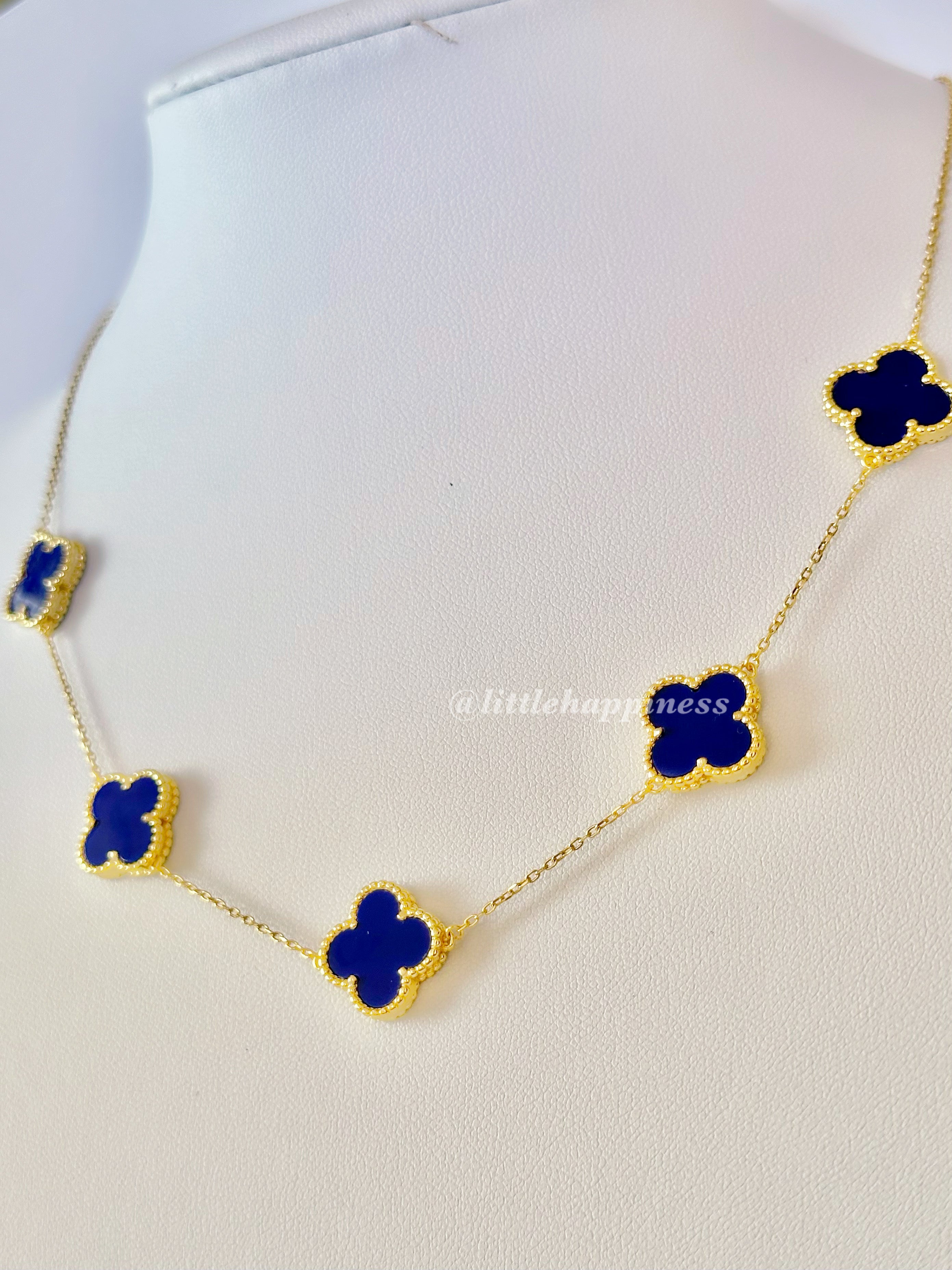 Collar 5 tréboles Dorado con Azul