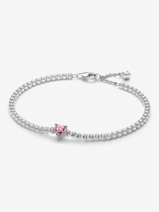 Pulsera Tenis Corazón Brillante Rosa