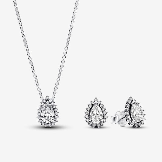 Conjunto Collar y aretes Halo Gota Brillante