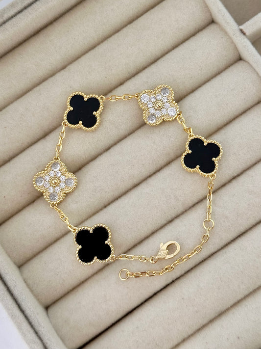 Pulsera Tréboles Negro y Dorado