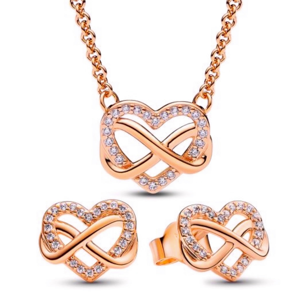 Conjunto Collar + aretes Corazón Infinito Rose Gold