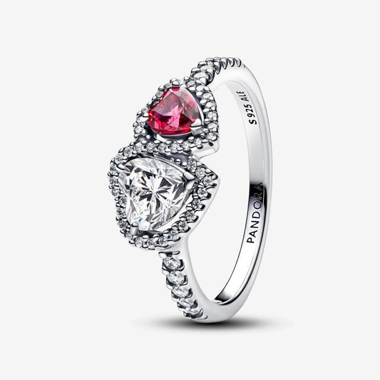 Anillo Doble Corazón Blanco y Rojo