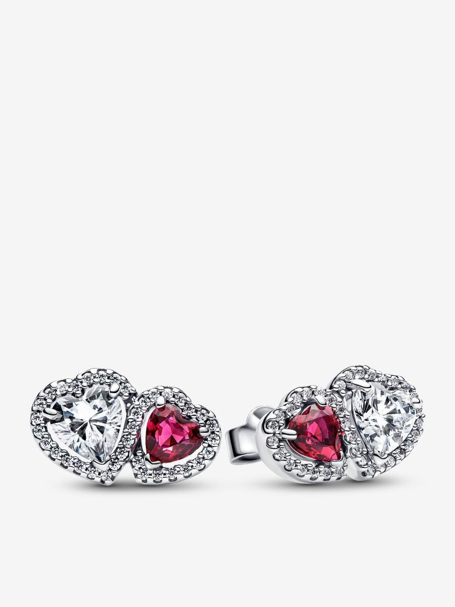 Conjunto Collar + aretes Doble Corazones Blanco y Rojo