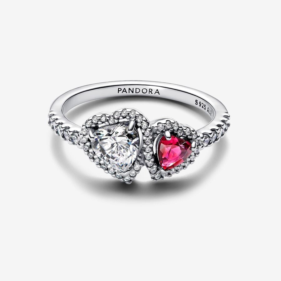 Anillo Doble Corazón Blanco y Rojo