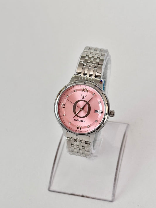 Reloj Pandora Plateado fondo Rosa