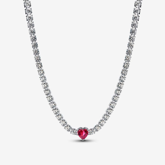 Collar Tenis, Corazón Rojo Brillante