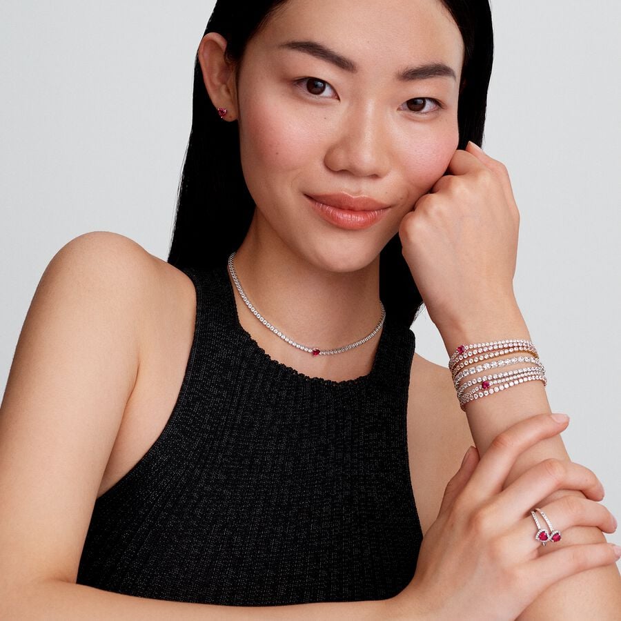 Collar Tenis, Corazón Rojo Brillante