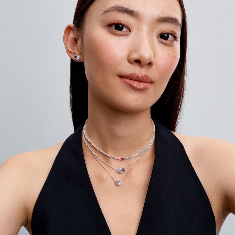 Collar Tenis, Corazón Rojo Brillante