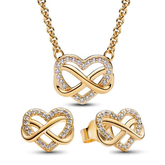 Conjunto Collar + aretes Corazón Infinito Dorado